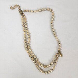 De Mario Vintage Triple Strand Necklace Gold Cream Faux Pearl ~14" Rhinestone